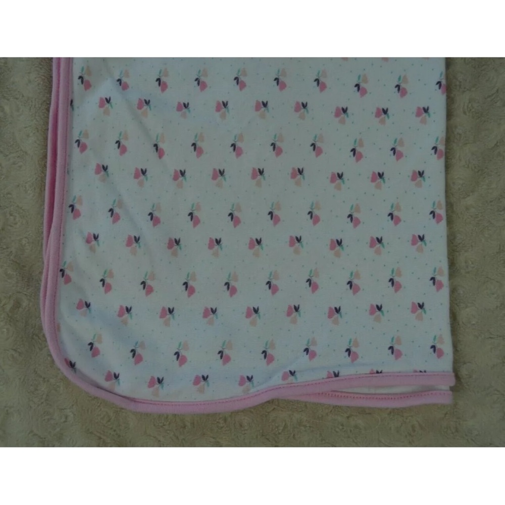 Rene Rofe Baby Blanket Floral Flower Polka Dot Print Pink White Green Purple
